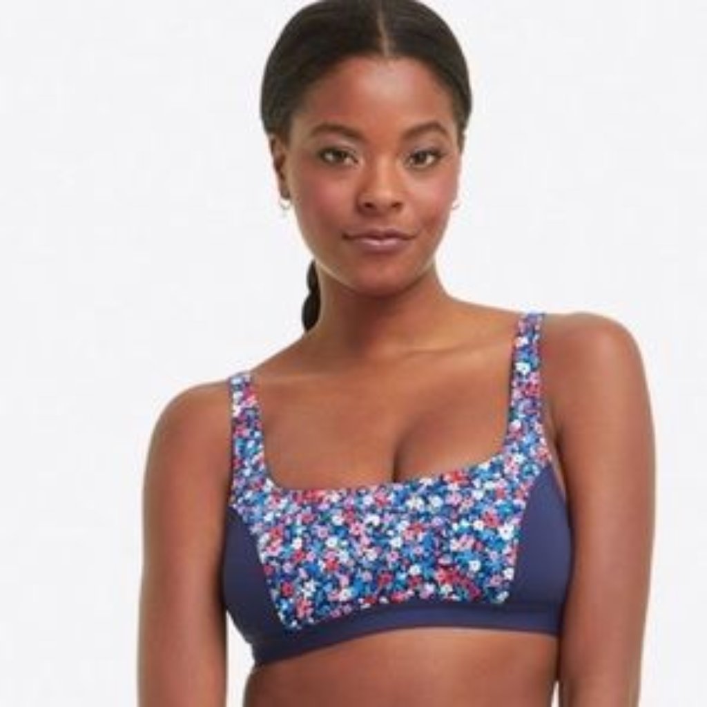 James Draper  Lands End  Swimsuit Bikini Top  8 Deep Sea Navy Whispy Floral